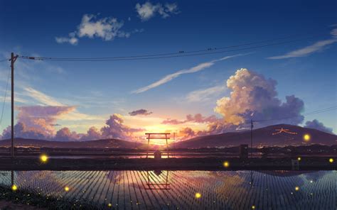 Download 1920x1200 Anime Landscape Torii Sunset Clouds Scenic