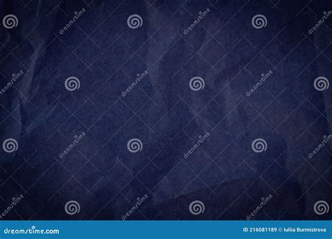 Top View Of Empty Crumpled Wrinkled Tissue Paper Dark Blue Color With