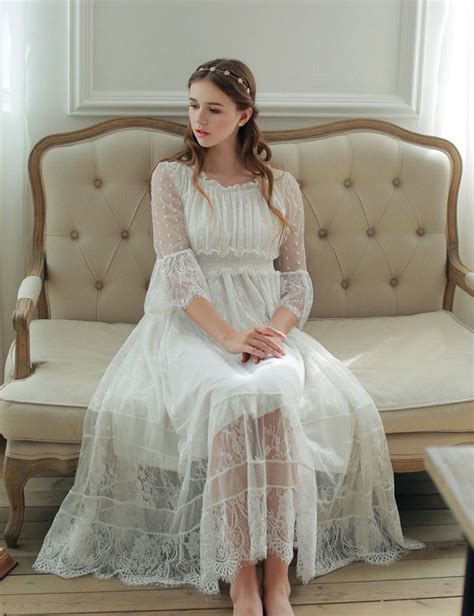 Women Sleepwear Gown Lace Nightgown Gorgeous Elegant Sleepwear Princess