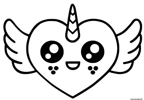 Coloriage coeur licorne avec des ailes dessin kawaii  JeColorie.com