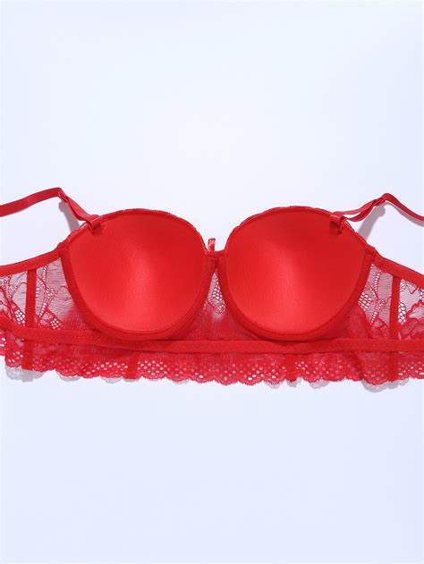 lace bow front underwire bra shein in