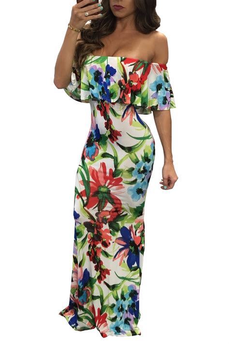 sexy women summer dresses floral printted long maxi dress sleeveless off the shoulder elegant