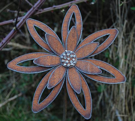 Rusted Flower Garden Art Garden Stake Decor By Metalgardenart
