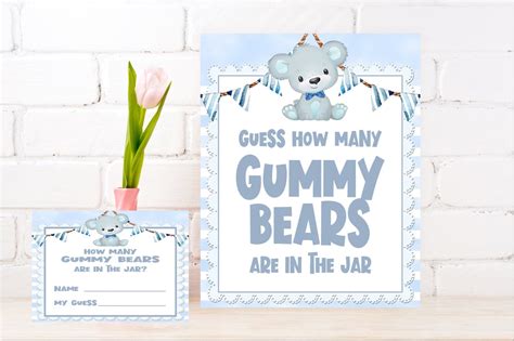 How Many Gummy Bears Are In The Jar Game Blue Bear Baby Etsy