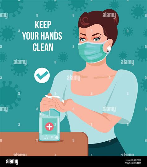 Keep Hands Clean Concept Woman Disinfecting Hands With Wearing A Mask