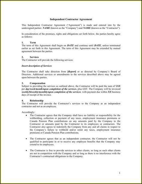 Independent Contractor Agreement Ontario Sample Template 2 Resume