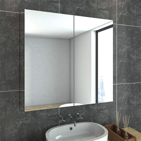 Bathroom Mirror Cabinet Storage Polished Stainless Steel Wall Mounted