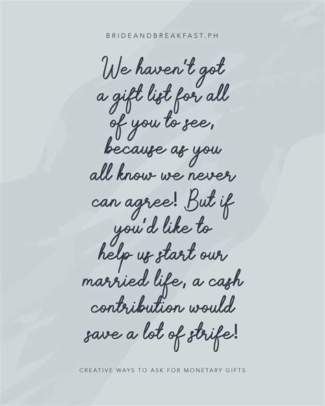 You can't assume you'll recieve a thing from anyone. Fun Ways to Ask for Cash Gifts | Philippines Wedding Blog