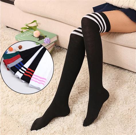 fashion japanese style stockings striped over knee socks girl compression hosiery meias cute