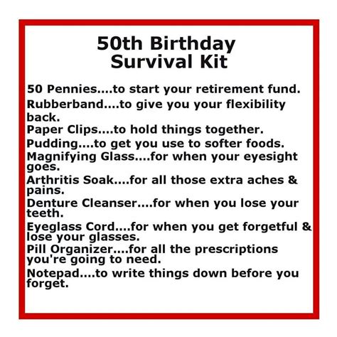 Gift ideas for husband turning 50. Turning 50 | Birthday survival kit, Moms 50th birthday ...
