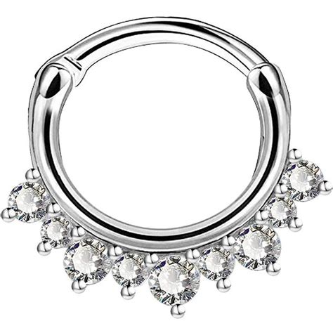 14g16g Septum Piercing Nose Ring Stainless Steel Nine Clear Cubic Zir Oufer Body Jewelry