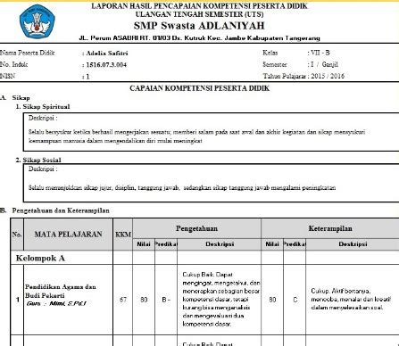 Contoh Raport Kurikulum Merdeka Belajar Smp - IMAGESEE