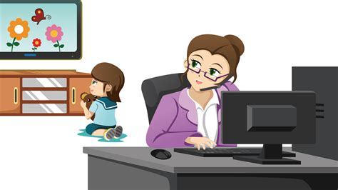 Working Parent Clip Art Watching Tv Transprent Ⓒ Mother Working