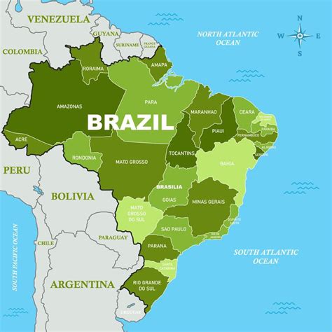 Brazil Map With Detail Country Name Vector Art At Vecteezy