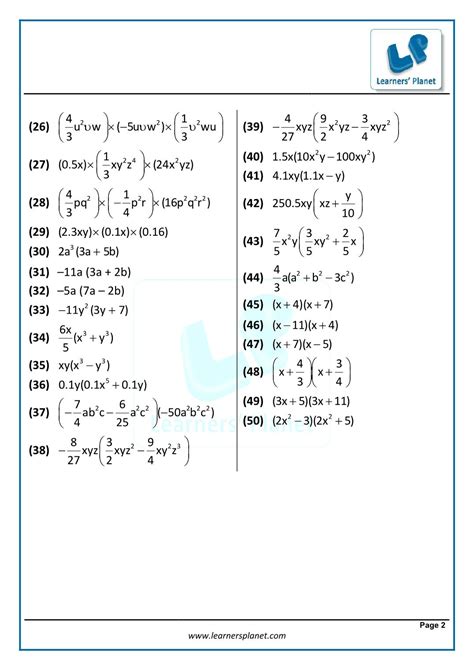 Algebraic Expression And Identites Workbook 5