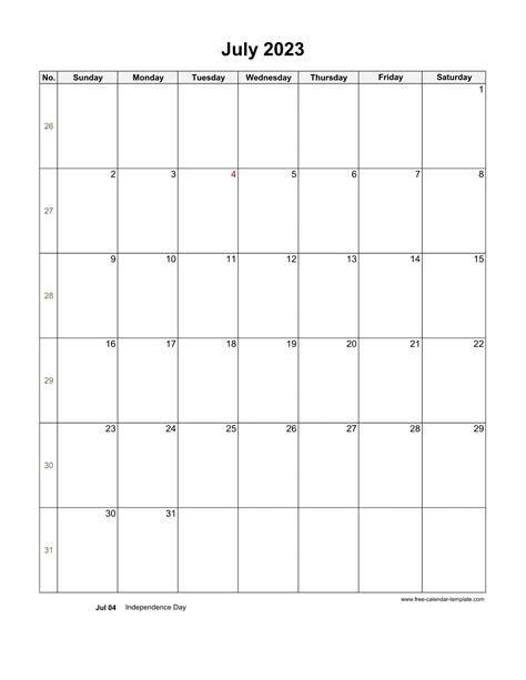 Monthly July Calendar 2023 Print Calendar 2023