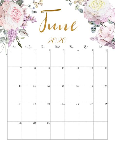 Calendar June 2020 Cute Free Printable Calendar Templates June