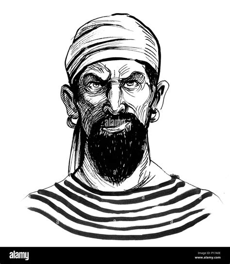 Pirate Character Ink Black And White Sketch Stock Photo Alamy