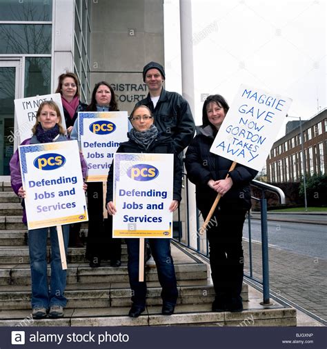 Members Of The Pcs Trade Union On Strike Forming A Picket Line On
