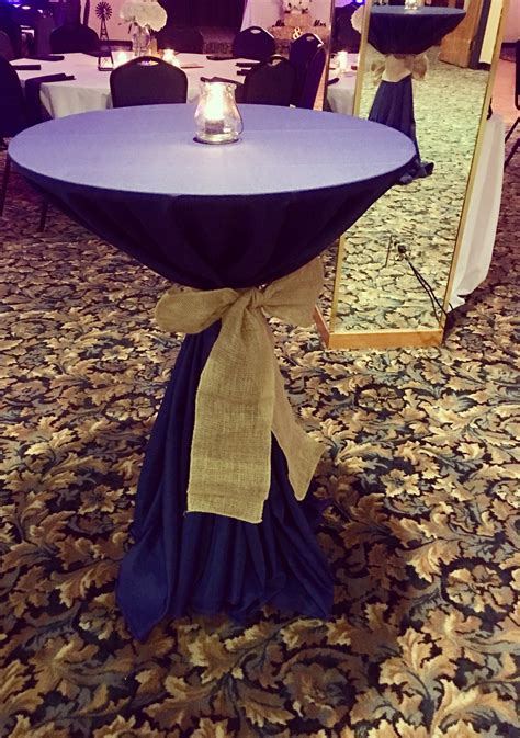 Cocktail Tables With A Rustic Twist Navy Blue Linens With A Burlap Sash Navy Blue Linen