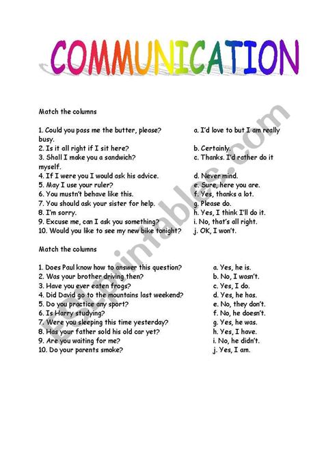 English Worksheets Communication