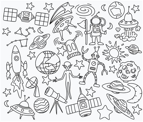 Space Doodles Set Vector Illustration 4571979 Vector Art At Vecteezy