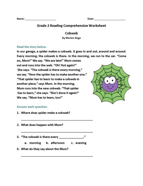Grade 2 Reading Comprehension Worksheet Printable Coloring Pages — Db