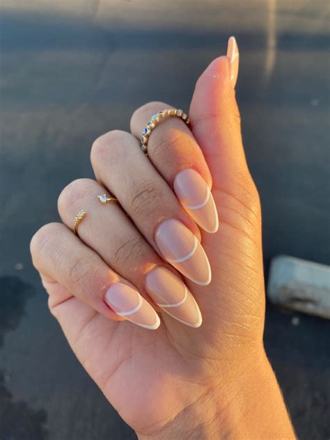 Almond Nails With A Hallow French Tip Style Design Neutral Simple