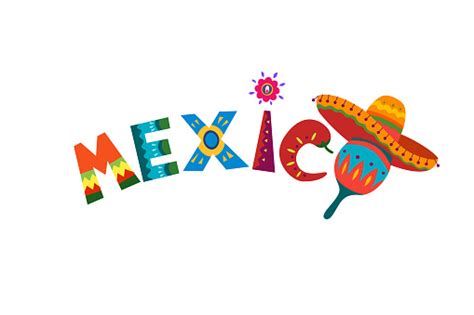 Meksiko Kata Dalam Teks Ornamen Tradisional Meksiko Untuk Kartu Meriah