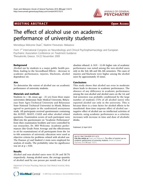 Pdf The Effect Of Alcohol Use On Academic Performance Of University