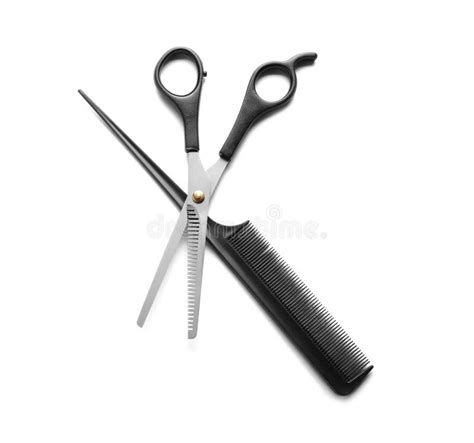 Professional Hairdresser S Scissors And Hair Comb On White Background