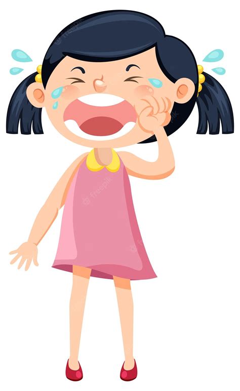 Premium Vector A Girl In Pink Dress Crying Cartoon Character
