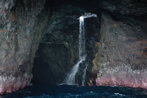 Waiahuakua Sea Cave Waterfall Kauai The Waiahuakua Sea Cave On The