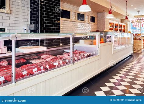 Selection Of Raw Fresh Veal Meat In The Refrigerated Display Of A