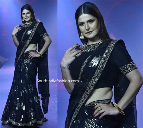 Zareen Khan In A Black Saree South India Fashion
