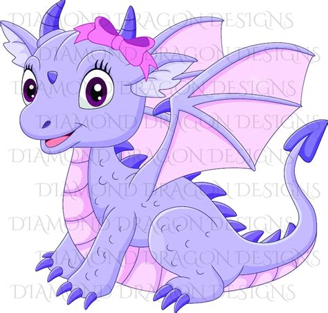 Cute Girl Dragon Baby Dragon Cute Little Girl Dragon Purple Etsy