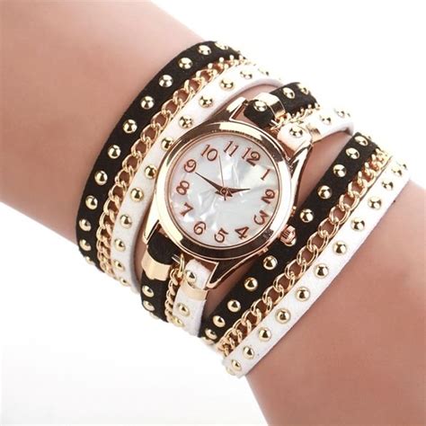 New Fashion Womens Three Strap Chain Watch Wrap Circle Wristwatch Bracelet Watches Women