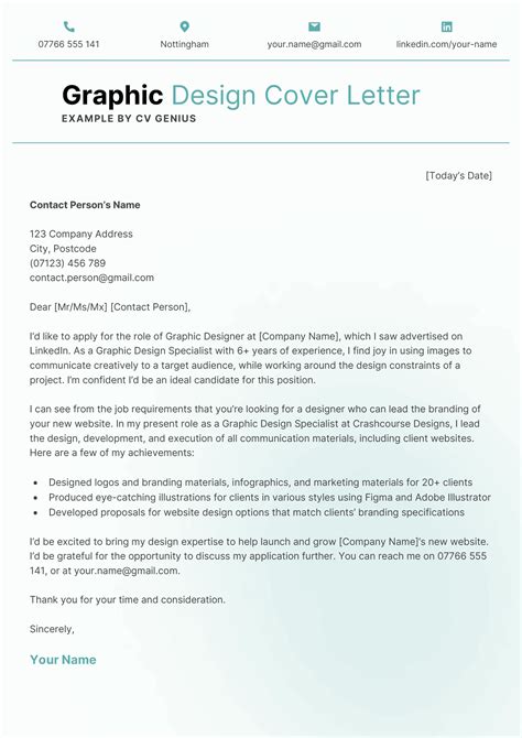 Cover Letter For A Graphic Designer Example And Advice