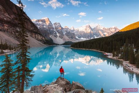 Tourist Looking At Moraine Lake Banff National Park Canada