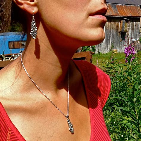 Alaskan Silver Fireweed Dangle Earrings Cast In Reclaimed Silver On