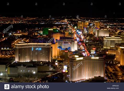 Aerial Night View Of Las Vegas Strip Nevada Nv Las Vegas Strip Stock
