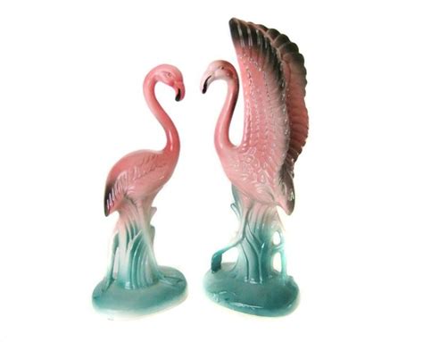 Pink Flamingo Figurines Vintage Flamingo Pair Couple Japan Etsy