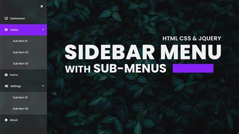 Sidebar Menu With Sub Menus Using Html Css Jquery Youtube