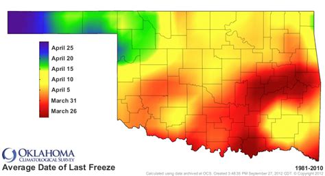 Average First And Last Freeze Dates In Oklahoma 1961 2010 Average