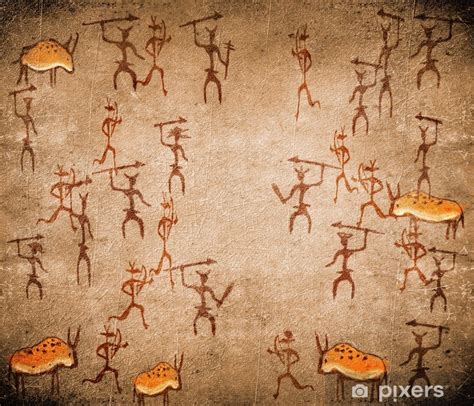 Wall Mural Prehistoric Cave Painting With War Scene Pixersuk