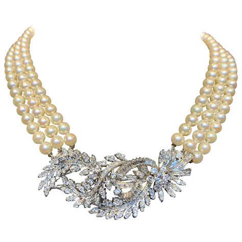 Cartier Diamond Double Strand Pearl Gold Necklace At 1stdibs Pearl