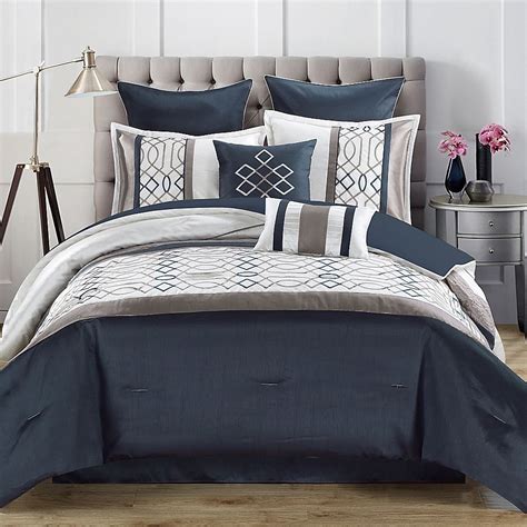 Set of black and white seamless geometric patterns. Tempo 8-Piece Comforter Set in Steel Blue | Comforter sets ...