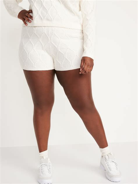 High Waisted Diamond Stitch Cable Knit Shorts For Women 2 Inch
