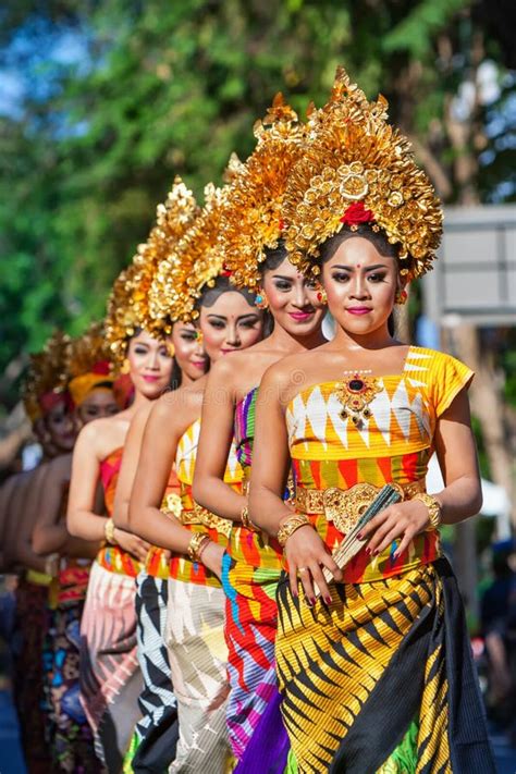 Group Of Beautiful Balinese Women Dancers In Traditional Costumes