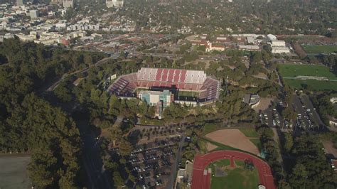5k Stock Footage Aerial Video Of Approaching Stanford Stadium At